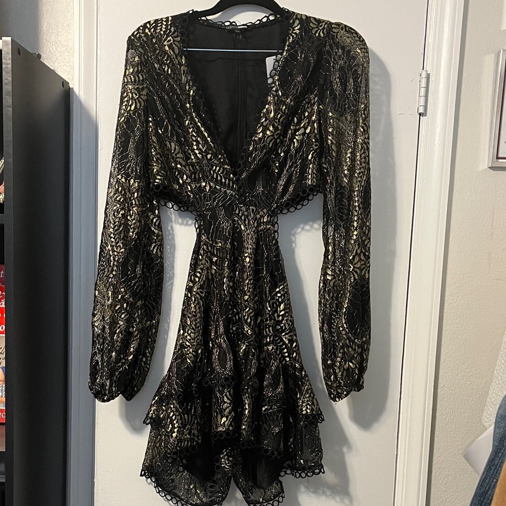 Black and Gold Long Sleeve ROMPER look like great sexy NYE dress large